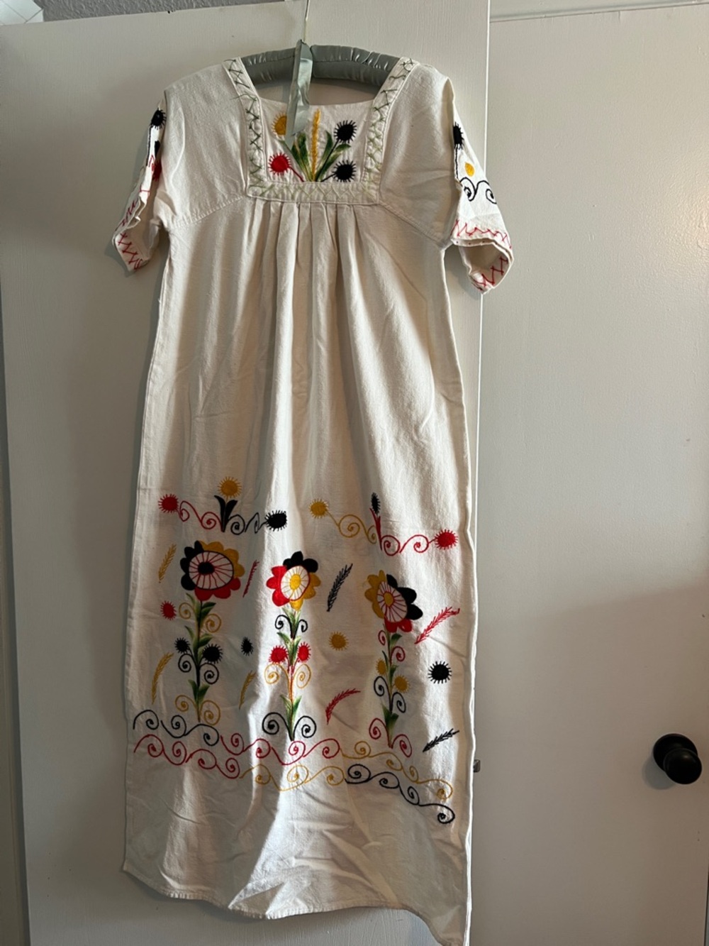 Womens cottagecore vintage white Embroidered Floral Dress - Multicolor hand made